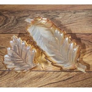 Two Vintage Leaf Carnival glass dishes